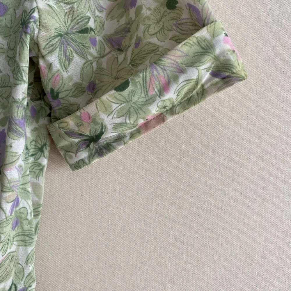 Vintage 1960s/50s Shelton Stroller Green Floral Belted Circle Skirt Dress M/L - Picture 13 of 15